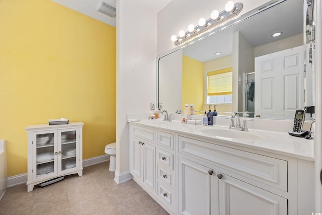 371 Sea Turtle Dr, Myrtle Beach, SC 29588 - full bath featuring double vanity, tile patterned flooring, and a shower with door