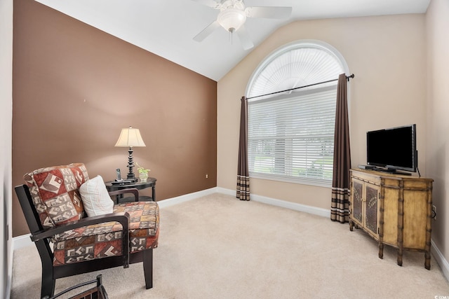 371 Sea Turtle Dr, Myrtle Beach, SC 29588 - sitting room with ceiling fan, vaulted ceiling, and carpet