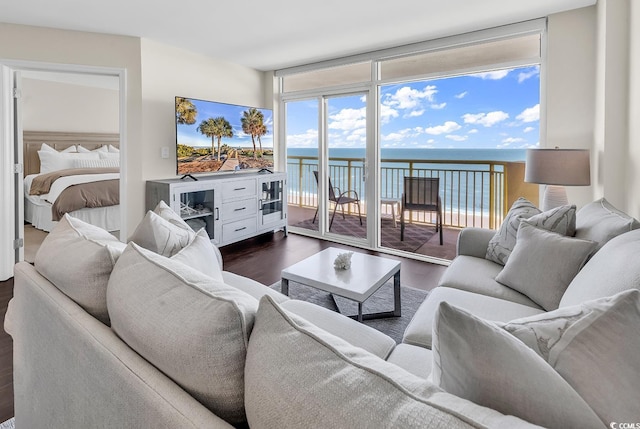 2701 S Ocean Blvd Unit 705, North Myrtle Beach, SC 29582 - living area featuring dark wood-style flooring and a wall of windows