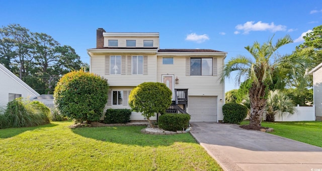 503 Plantation Dr, Surfside Beach, SC 29575 - bi-level home with an attached garage, concrete driveway, and a chimney