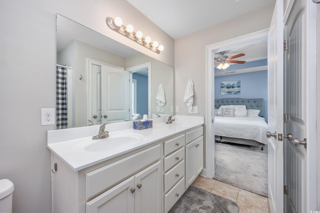 308 Millbrook Cir, Aynor, SC 29544 - ensuite bathroom featuring double vanity, tile patterned floors, and ceiling fan