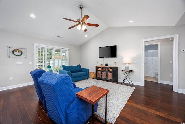 308 Millbrook Cir, Aynor, SC 29544 - living room with a ceiling fan, wood finished floors, lofted ceiling, and recessed lighting