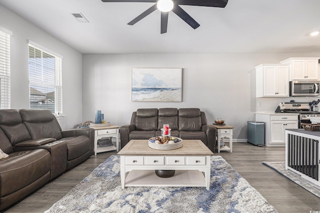 312 Cattle Drive Cir, Myrtle Beach, SC 29588 - living room featuring ceiling fan, wood finished floors, and recessed lighting