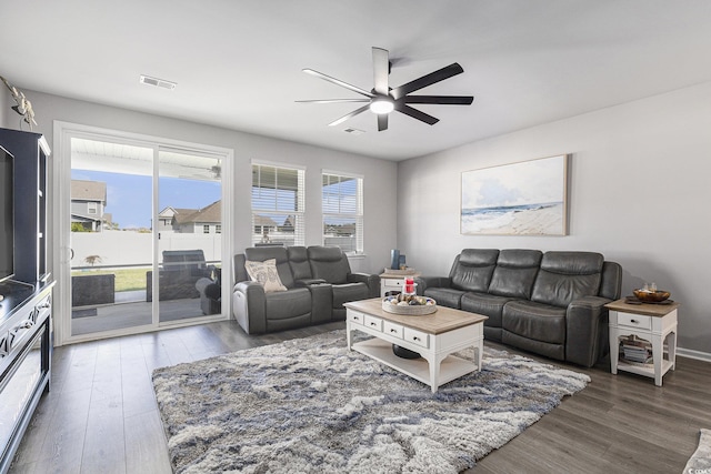 312 Cattle Drive Cir, Myrtle Beach, SC 29588 - living area featuring a ceiling fan and wood finished floors