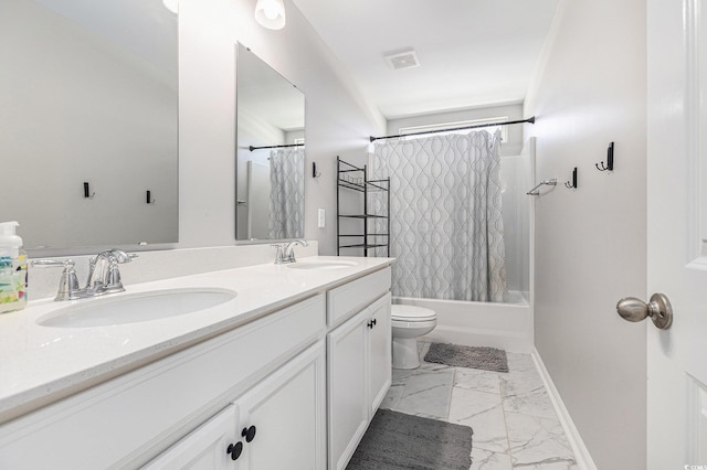312 Cattle Drive Cir, Myrtle Beach, SC 29588 - full bathroom with double vanity, marble finish flooring, and shower / bathtub combination with curtain