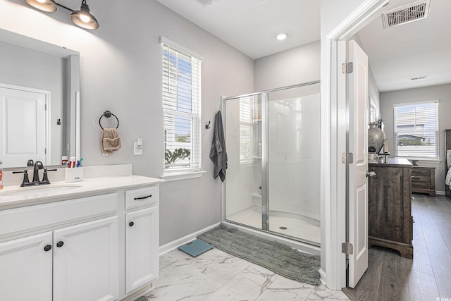 312 Cattle Drive Cir, Myrtle Beach, SC 29588 - bathroom featuring vanity, a shower stall, and plenty of natural light