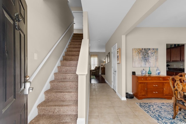 569 Ramblewood Cir, Little River, SC 29566 - foyer entrance with light tile patterned floors and stairs