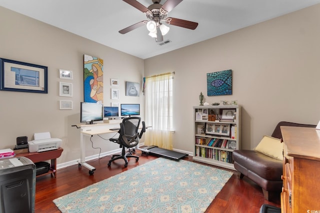 569 Ramblewood Cir, Little River, SC 29566 - office area featuring a ceiling fan and wood finished floors