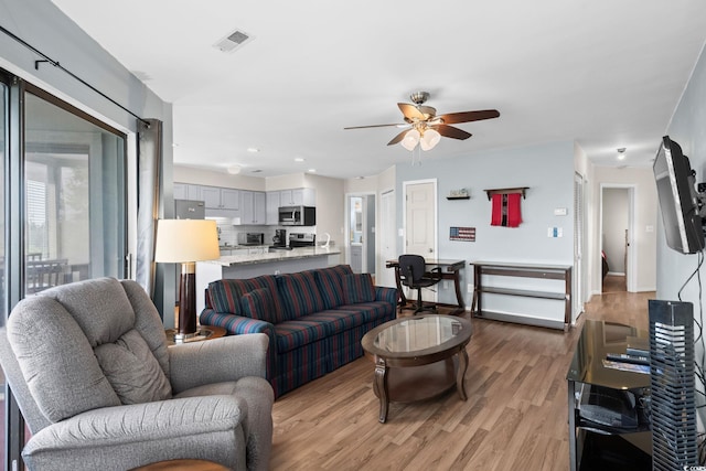 1101 Possum Trot Rd Unit A301, North Myrtle Beach, SC 29582 - living room with a ceiling fan and light wood-type flooring