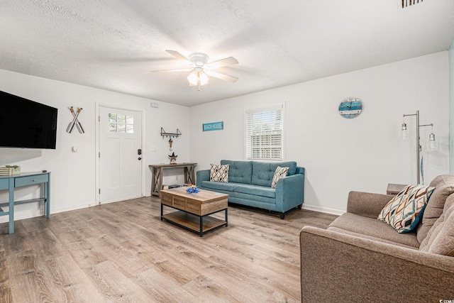 1005 28th Ave S, North Myrtle Beach, SC 29582 - living area featuring ceiling fan, light wood-type flooring, plenty of natural light, and a textured ceiling