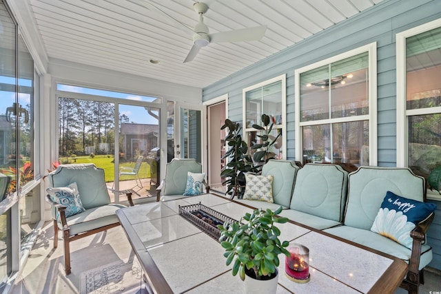 3909 On Deck Cir, Little River, SC 29566 - sunroom / solarium featuring an outdoor living space and ceiling fan