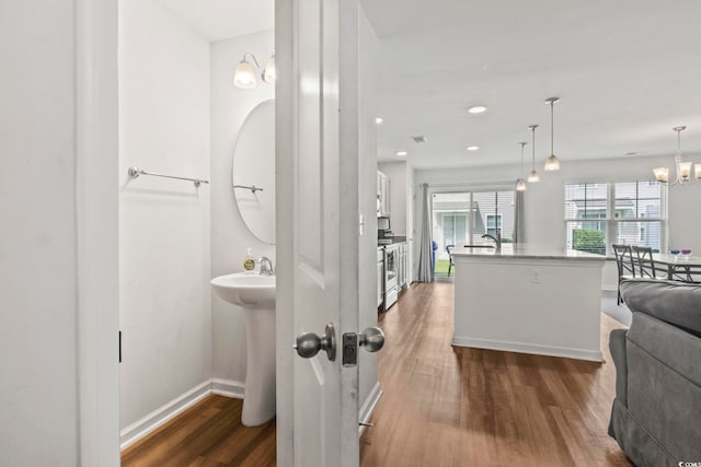 1117 Fairway Ln Unit 1117, Conway, SC 29526 - kitchen with wood finished floors, white cabinetry, electric range, open floor plan, and recessed lighting