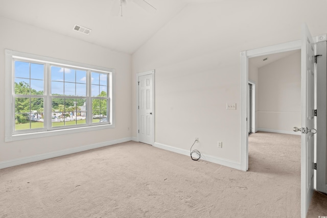110 S Shore Blvd Unit 303, Longs, SC 29568 - spare room featuring carpet floors, high vaulted ceiling, and ceiling fan
