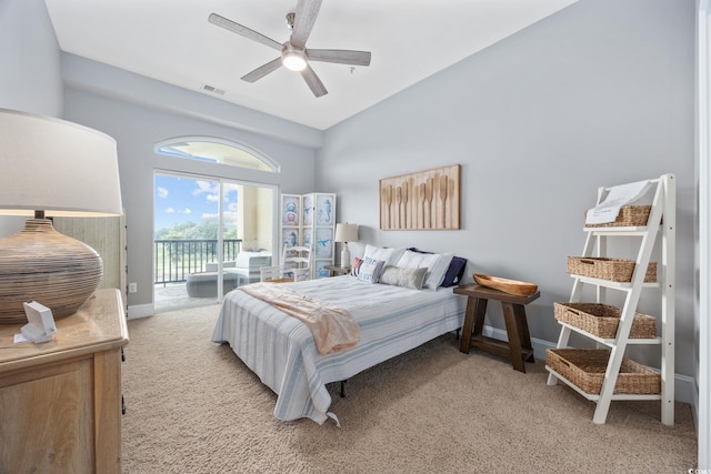 265 Venice Way Unit 1-404, Myrtle Beach, SC 29577 - bedroom featuring carpet floors, access to outside, high vaulted ceiling, and a ceiling fan