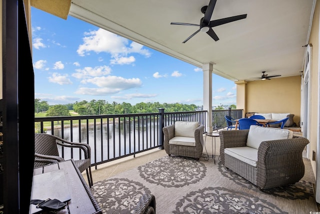 265 Venice Way Unit 1-404, Myrtle Beach, SC 29577 - balcony featuring ceiling fan and a water view
