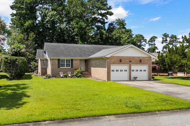 1415 Fox Hollow Way N, Myrtle Beach, SC 29582 - ranch-style house with brick siding, an attached garage, concrete driveway, a front lawn, and a shingled roof