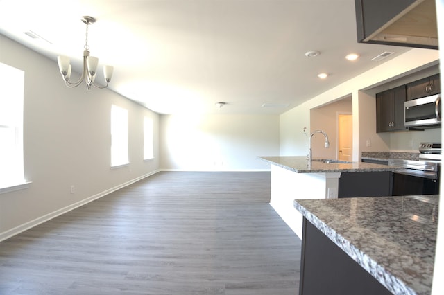 205 Kc Ln, Aynor, SC 29511 - kitchen featuring appliances with stainless steel finishes, open floor plan, a chandelier, recessed lighting, and wood finished floors