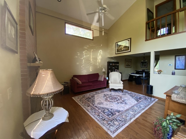 2232 Franklin Cir, Little River, SC 29566 - living area featuring high vaulted ceiling, wood finished floors, and a ceiling fan