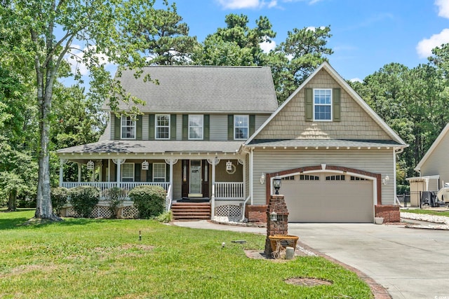 1504 27th Ave N, North Myrtle Beach, SC 29582 - view of front of house with concrete driveway, a front lawn, a porch, and a shingled roof