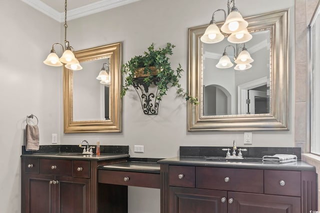 1504 27th Ave N, North Myrtle Beach, SC 29582 - full bathroom with a chandelier, ornamental molding, and two vanities