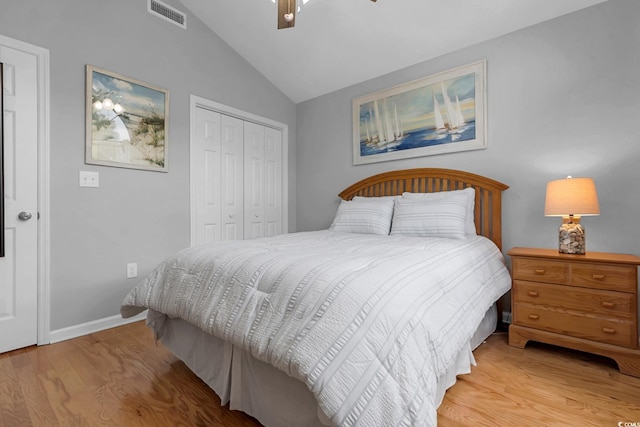 3922 Glenmere Dr, Myrtle Beach, SC 29588 - bedroom with vaulted ceiling, wood finished floors, a closet, and a ceiling fan