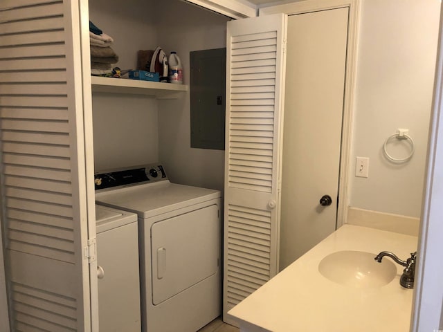 910 Perrin Dr, North Myrtle Beach, SC 29582 - laundry area with electric panel and independent washer and dryer