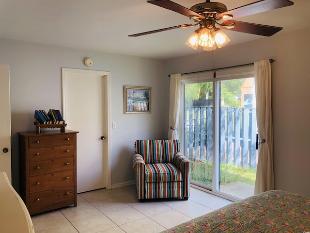 910 Perrin Dr, North Myrtle Beach, SC 29582 - bedroom featuring access to exterior, light tile patterned flooring, and ceiling fan