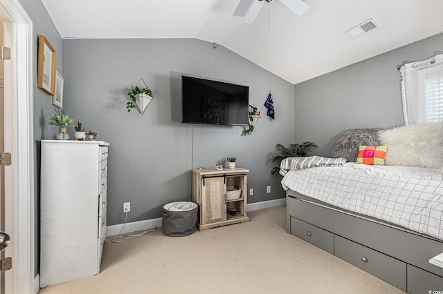 6014 Catalina Dr Unit 413, North Myrtle Beach, SC 29582 - bedroom featuring light colored carpet, lofted ceiling, and ceiling fan
