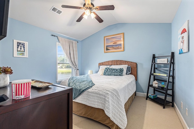 6014 Catalina Dr Unit 413, North Myrtle Beach, SC 29582 - bedroom with vaulted ceiling, carpet flooring, and a ceiling fan