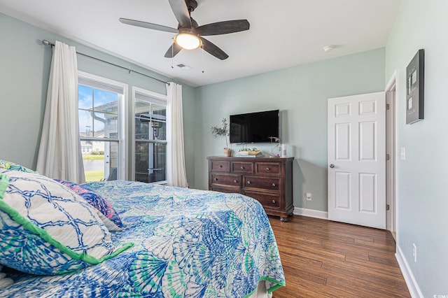 6014 Catalina Dr Unit 413, North Myrtle Beach, SC 29582 - bedroom featuring dark wood finished floors and ceiling fan