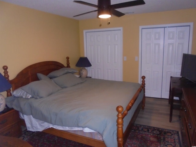 1004 Edge Dr, North Myrtle Beach, SC 29582 - bedroom with wood finished floors, multiple closets, and a ceiling fan
