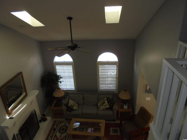 1004 Edge Dr, North Myrtle Beach, SC 29582 - living room with ceiling fan and a skylight