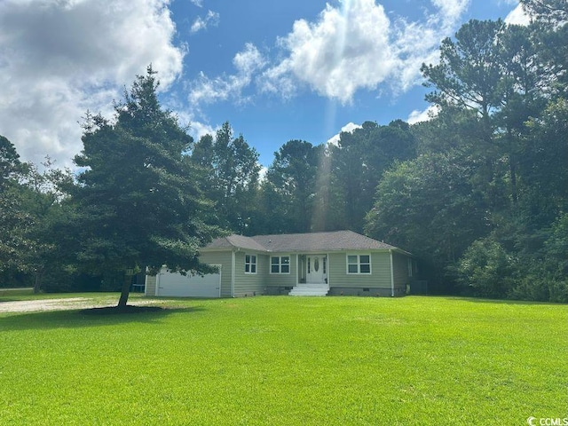 214 Rum Bluff Blvd, Longs, SC 29568 - ranch-style home featuring crawl space, an attached garage, a front lawn, and driveway