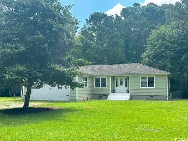 214 Rum Bluff Blvd, Longs, SC 29568 - ranch-style house with crawl space, a garage, a front lawn, and driveway