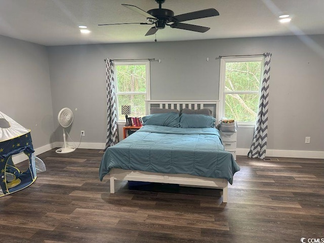 214 Rum Bluff Blvd, Longs, SC 29568 - bedroom featuring multiple windows, wood finished floors, recessed lighting, and ceiling fan
