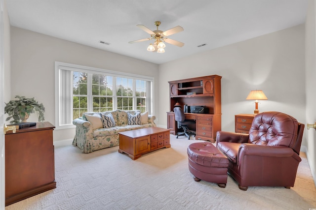 192 Hamby Dr, Pawleys Island, SC 29585 - living area with ceiling fan, light colored carpet, and an office area