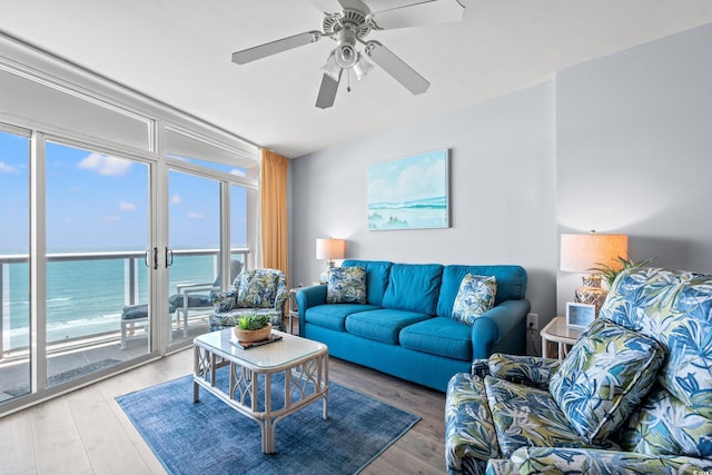 1903 S Ocean Blvd Unit 809, North Myrtle Beach, SC 29582 - living room with plenty of natural light, light wood-type flooring, and ceiling fan