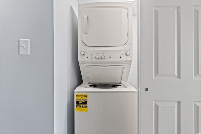 1903 S Ocean Blvd Unit 809, North Myrtle Beach, SC 29582 - washroom with stacked washer / dryer