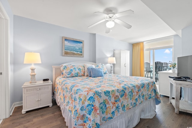 1903 S Ocean Blvd Unit 809, North Myrtle Beach, SC 29582 - bedroom featuring access to outside, wood finished floors, and a ceiling fan
