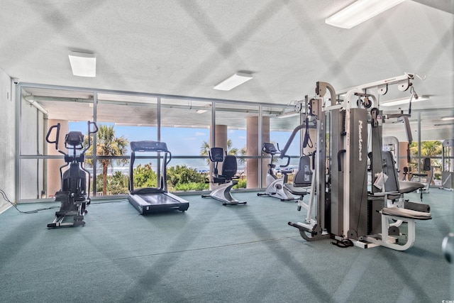 1903 S Ocean Blvd Unit 809, North Myrtle Beach, SC 29582 - exercise room with a wall of windows and a textured ceiling