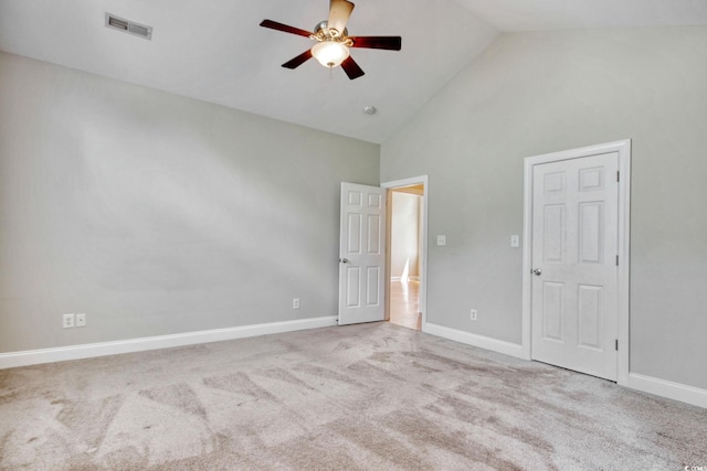2025 Sawyer St, Conway, SC 29527 - unfurnished bedroom featuring high vaulted ceiling, carpet floors, and a ceiling fan