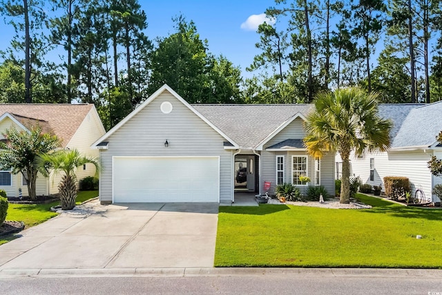 6506 Royal Pine Dr, Myrtle Beach, SC 29588 - ranch-style home featuring an attached garage, driveway, a front lawn, and roof with shingles