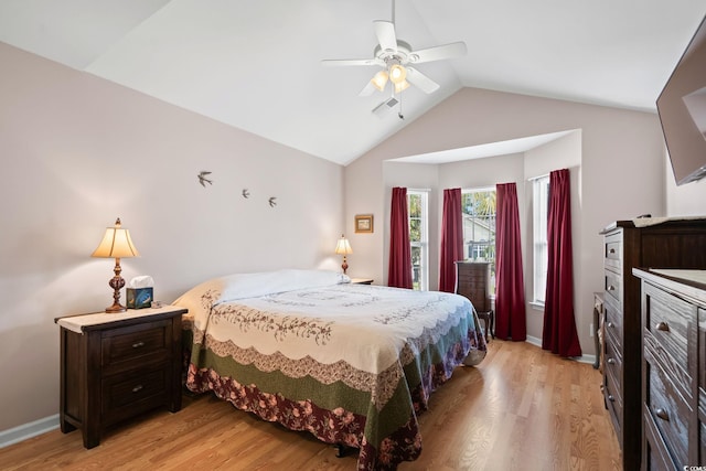 6506 Royal Pine Dr, Myrtle Beach, SC 29588 - bedroom featuring vaulted ceiling, light wood-style flooring, and a ceiling fan