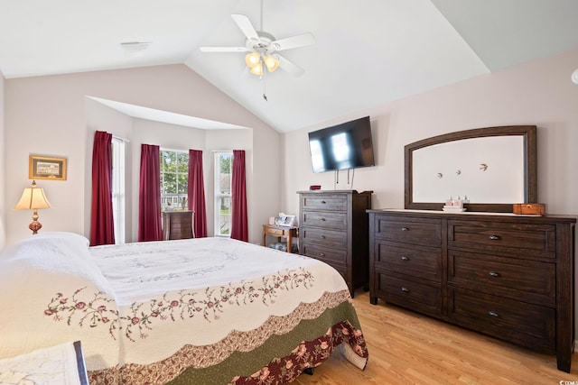 6506 Royal Pine Dr, Myrtle Beach, SC 29588 - bedroom with lofted ceiling, light wood finished floors, and ceiling fan