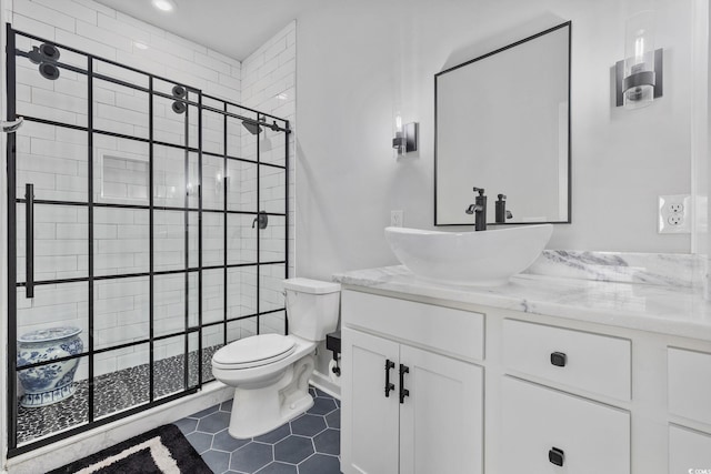 5540 Whitebark Dr, Myrtle Beach, SC 29577 - bathroom featuring vanity, a stall shower, and tile patterned floors
