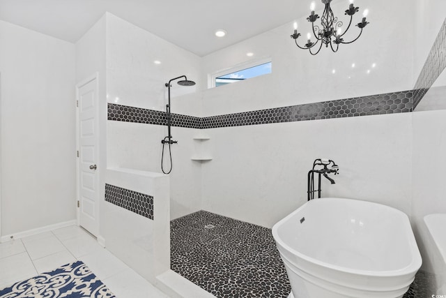 5540 Whitebark Dr, Myrtle Beach, SC 29577 - full bath with a walk in shower, a freestanding bath, and a chandelier