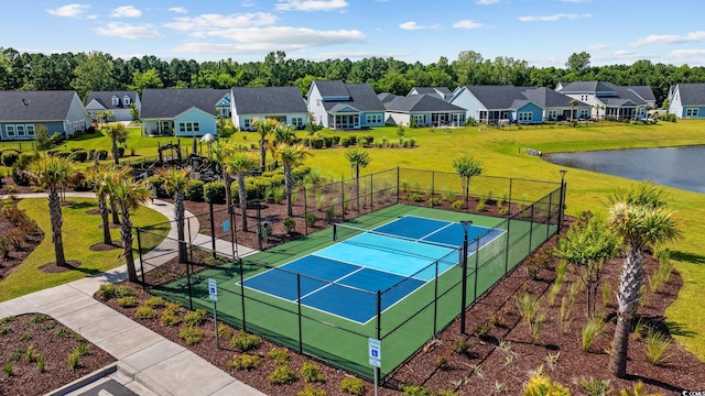 5540 Whitebark Dr, Myrtle Beach, SC 29577 - view of tennis court with a residential view, a water view, and view of wooded area