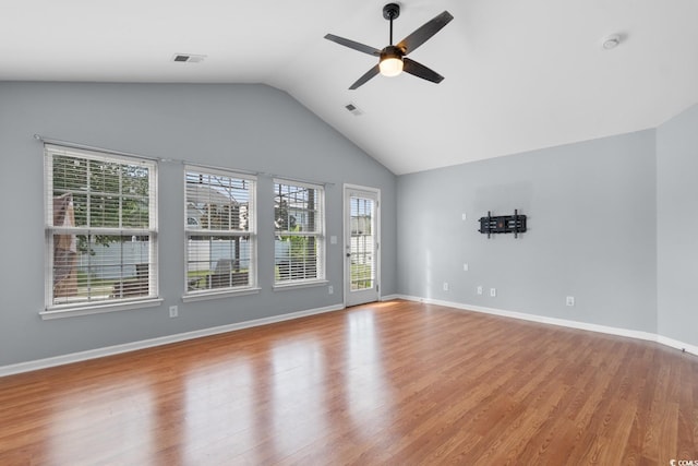 632 Kindred Dr, Myrtle Beach, SC 29588 - unfurnished room with ceiling fan, vaulted ceiling, light wood-style flooring, and a smoke detector