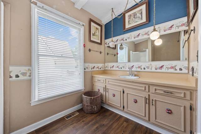 708 Charlotte Rd, Myrtle Beach, SC 29577 - full bathroom with vanity, wood finished floors, and healthy amount of natural light