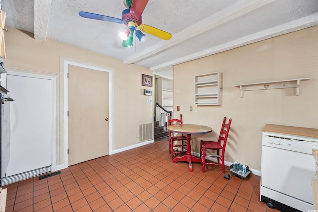 708 Charlotte Rd, Myrtle Beach, SC 29577 - kitchen featuring ceiling fan, dishwasher, beam ceiling, and tile patterned flooring